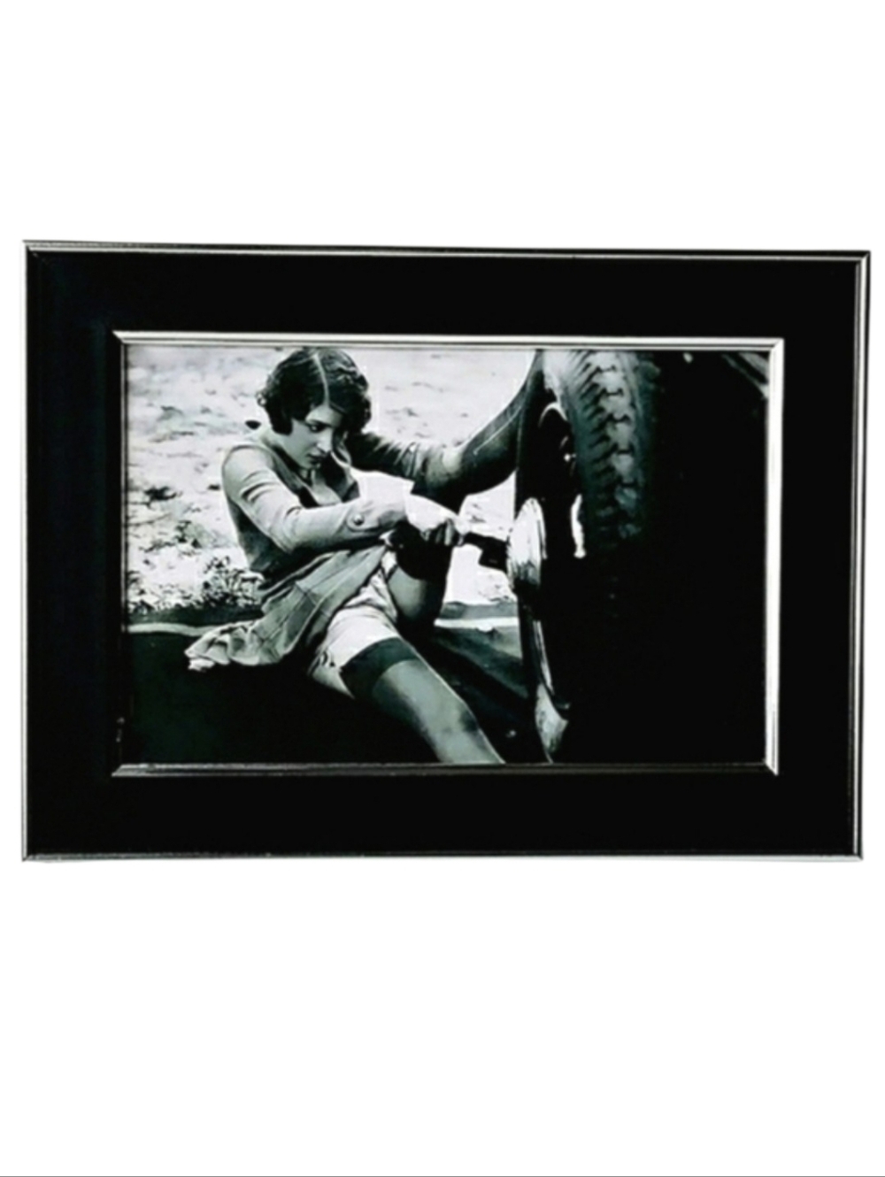 Vintage beautiful Women sexy working on car fem antique old framed print Pin Up